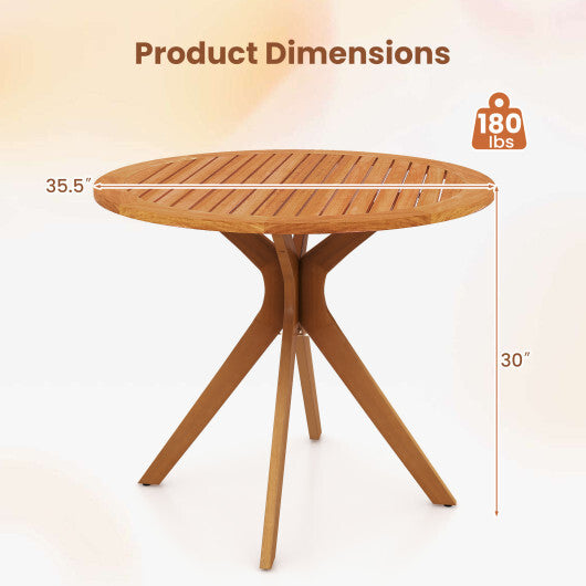 35.5 Inch Patio Wood Dining Table with Slatted Tabletop and Curved Legs