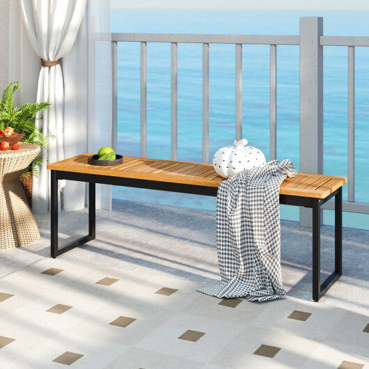 Patio Dining Bench Backless with Slatted Seat and Metal Legs