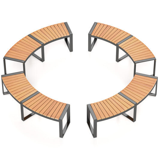 Patio Curved Bench with Slatted Seat and Metal Legs-1 Piece