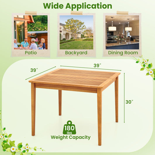 40 Inch Acacia Wood Dining Square Bistro Table with 1.96 Inch Umbrella Hole W2B