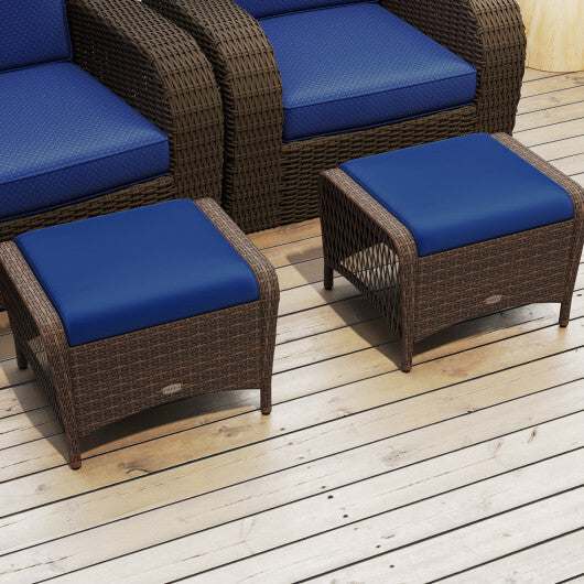 Set of 2 Outdoor Patio PE Wicker Ottomans with Removable Cushions-Beige W2B