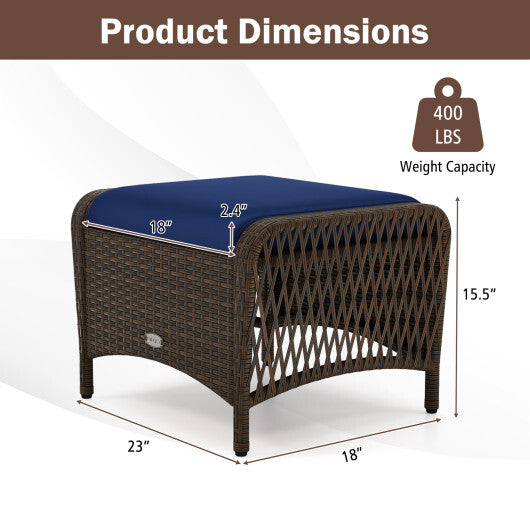 Set of 2 Outdoor Patio PE Wicker Ottomans with Removable Cushions-Beige W2B
