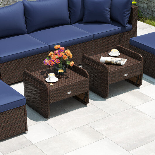 2 Pieces Outdoor Patio PE Wicker Ottomans with Removable Cushions-Brown