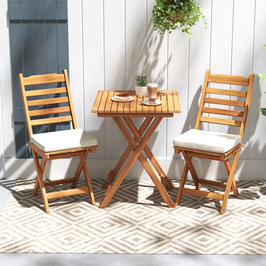 Folding Chair Table Set with Soft Seat Cushions and Table-White W2B