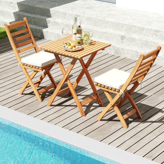 Folding Chair Table Set with Soft Seat Cushions and Table-White W2B