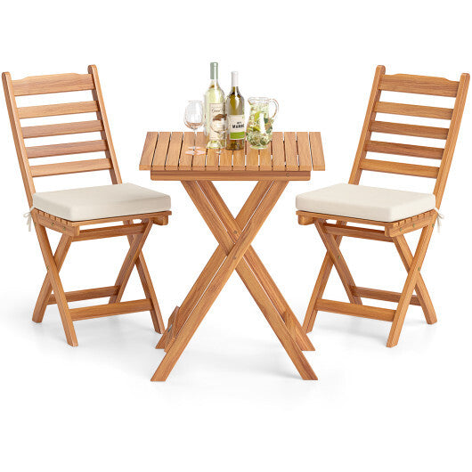 Folding Chair Table Set with Soft Seat Cushions and Table-White W2B