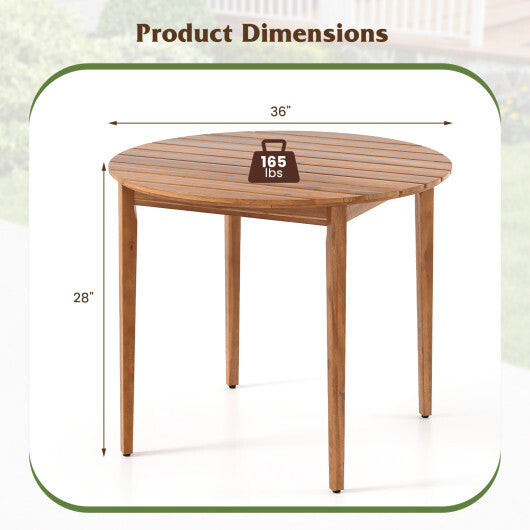 36 inch Acacia Wood Round Outdoor Dining Table for 4 People