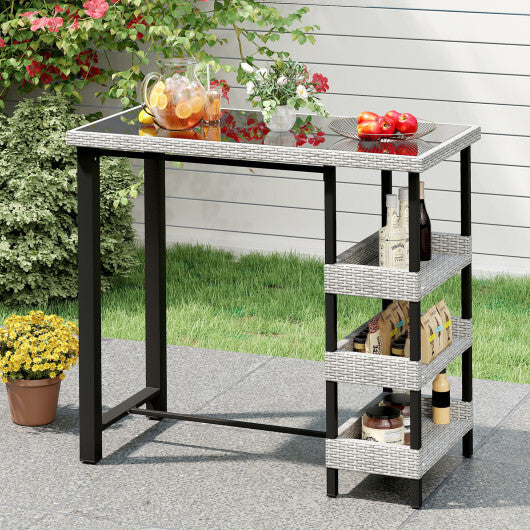 43.5 Inch Outdoor Bar Table with Tempered Glass Top W2B