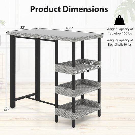 43.5 Inch Outdoor Bar Table with Tempered Glass Top W2B