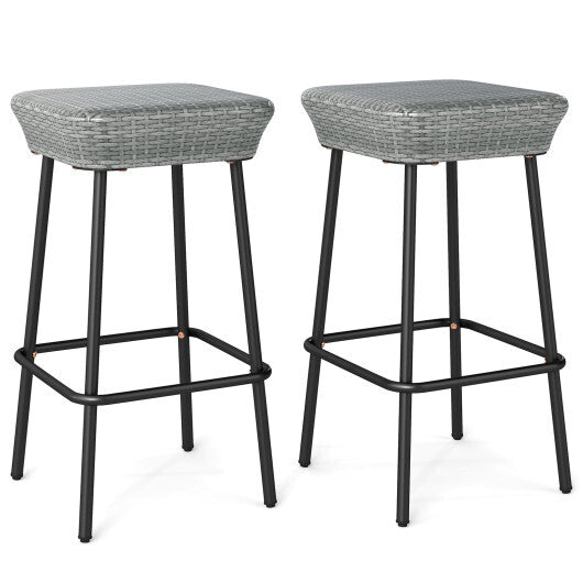 29.5 Inches Patio Bar Stools Set of 2 with Rattan Seat and Footrest W2B