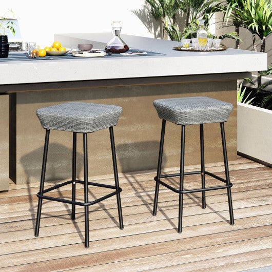 29.5 Inches Patio Bar Stools Set of 2 with Rattan Seat and Footrest W2B