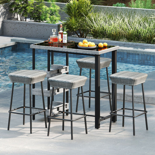 29.5 Inches Patio Bar Stools Set of 2 with Rattan Seat and Footrest W2B