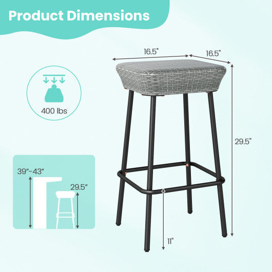29.5 Inches Patio Bar Stools Set of 2 with Rattan Seat and Footrest W2B