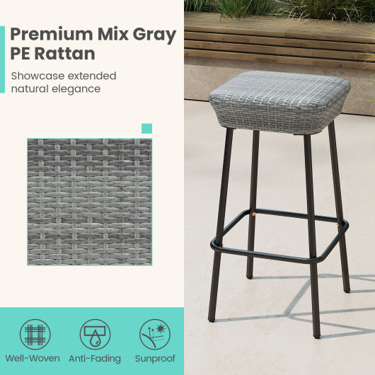 29.5 Inches Patio Bar Stools Set of 2 with Rattan Seat and Footrest W2B