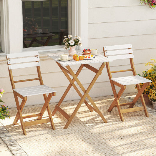 3 Piece Folding Patio Bistro Set with Foldable Design Acacia Wood Porch Chairs and Square Table W2B