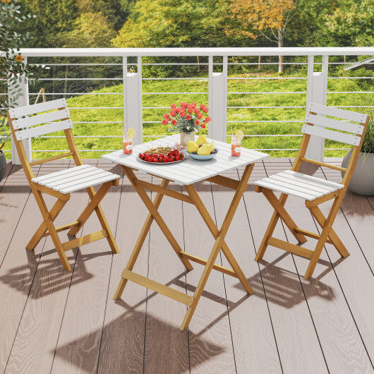 3 Piece Folding Patio Bistro Set with Foldable Design Acacia Wood Porch Chairs and Square Table