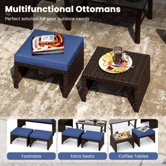 Multipurpose Outdoor 2 Pieces Patio PE Rattan Ottomans Footstool-Red