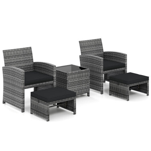 5 Pieces Patio Furniture Set PE Wicker Outdoor Lounge Chairs with 2 Ottomans-White