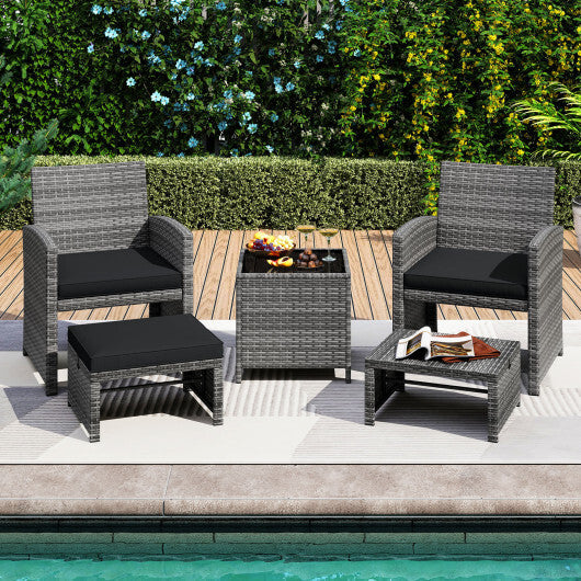 5 Pieces Patio Furniture Set PE Wicker Outdoor Lounge Chairs with 2 Ottomans-White