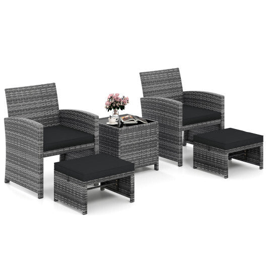 5 Pieces Patio Furniture Set PE Wicker Outdoor Lounge Chairs with 2 Ottomans-White