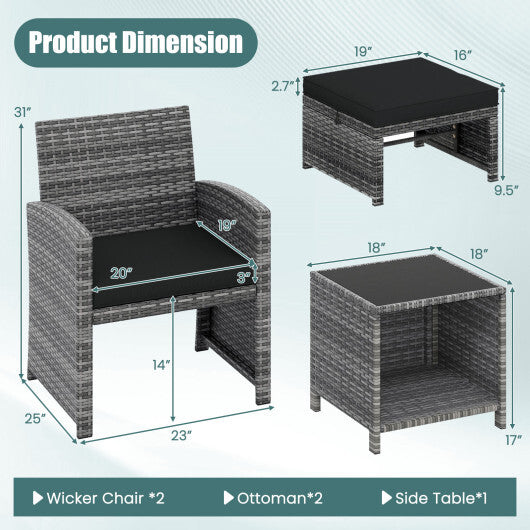 5 Pieces Patio Furniture Set PE Wicker Outdoor Lounge Chairs with 2 Ottomans-White