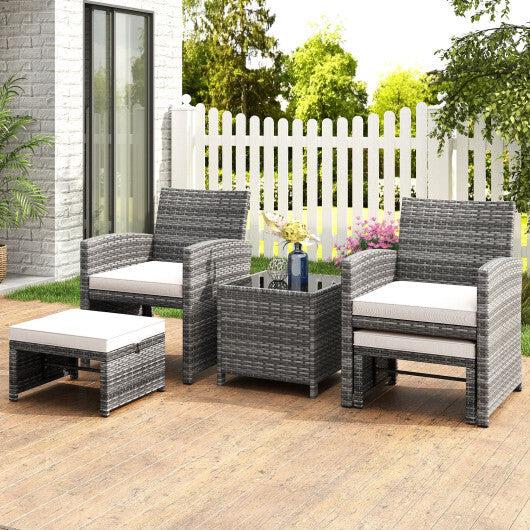 5 Pieces Patio Furniture Set PE Wicker Outdoor Lounge Chairs with 2 Ottomans-White