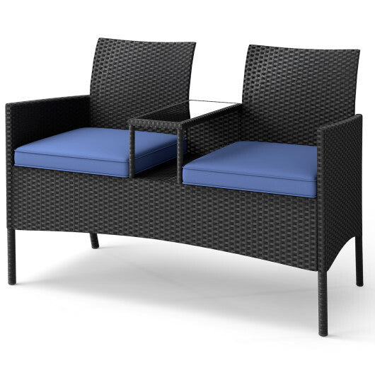 Patio Loveseat with Built-in Table for Backyard Porch-Red W2B