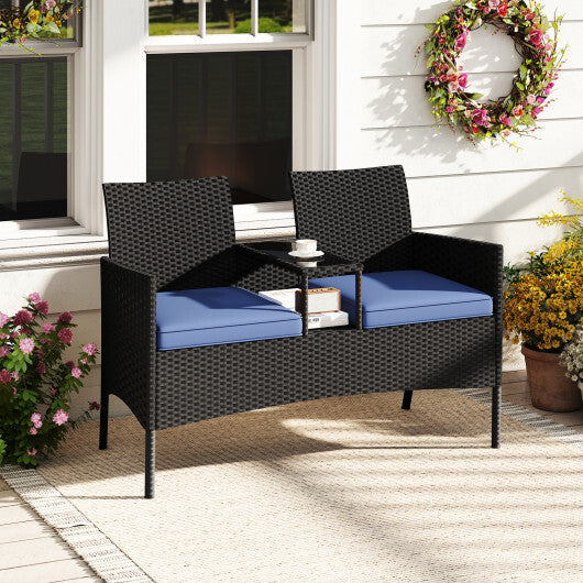 Patio Loveseat with Built-in Table for Backyard Porch-Red W2B