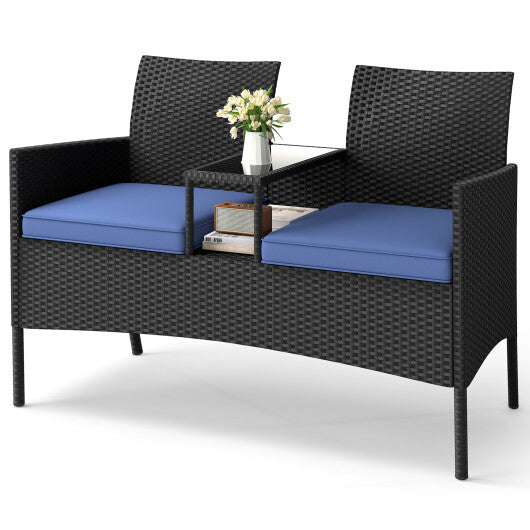 Patio Loveseat with Built-in Table for Backyard Porch-Red W2B