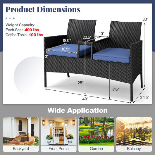 Patio Loveseat with Built-in Table for Backyard Porch-Red W2B