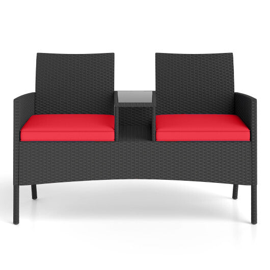 Patio Loveseat with Built-in Table for Backyard Porch-Red W2B