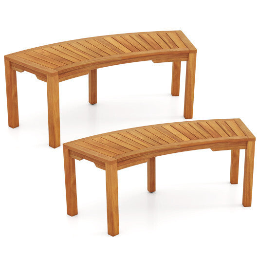 Set of 1 Outdoor Bench Acacia Wood Curved Garden Bench 2-Person