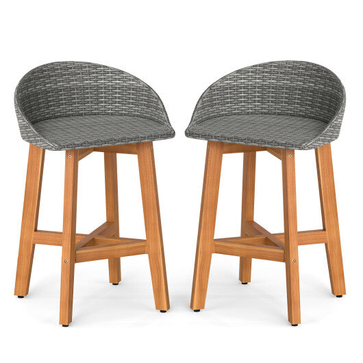 Outdoor Faux Rattan Bar Chairs Set of 2 with Ergonomic Backrests and Footrests-Brown W2B