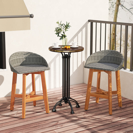 Outdoor Faux Rattan Bar Chairs Set of 2 with Ergonomic Backrests and Footrests-Brown W2B