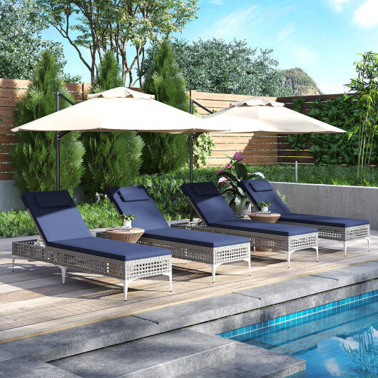 Patio Chaise Lounge Chair with 6-Level Adjustable Backrest and Headrest for Poolside-Navy W2B