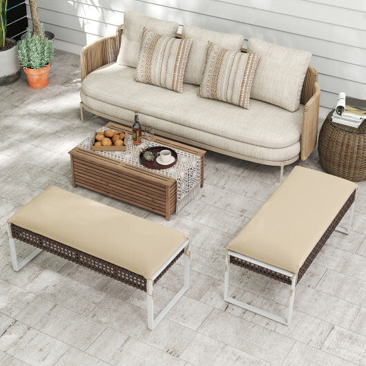 43 Inch Patio Rectangle Ottoman Pack of 2 with Metal Legs and Seat Cushion-Beige W2B