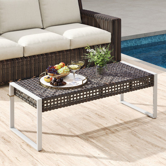 43 Inch Patio Rectangle Ottoman Pack of 2 with Metal Legs and Seat Cushion-Beige W2B