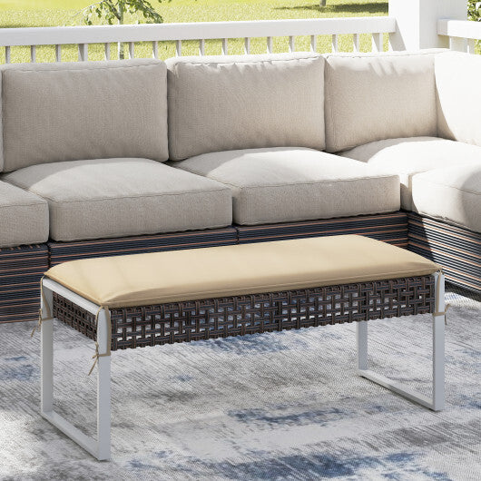 43 Inch Patio Rectangle Ottoman Pack of 2 with Metal Legs and Seat Cushion-Beige W2B