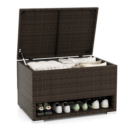 PE Rattan Storage Bin with Waterproof Liner for Patio Cushions W2B