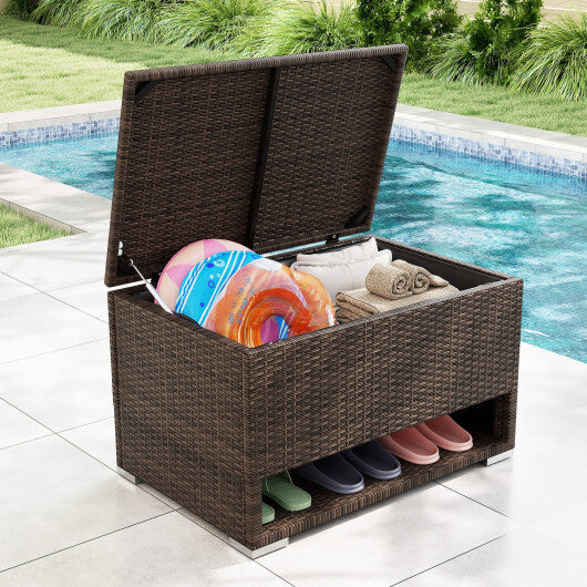 PE Rattan Storage Bin with Waterproof Liner for Patio Cushions W2B