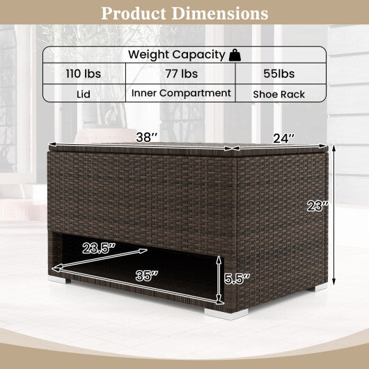 PE Rattan Storage Bin with Waterproof Liner for Patio Cushions W2B