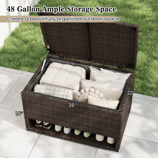 PE Rattan Storage Bin with Waterproof Liner for Patio Cushions W2B