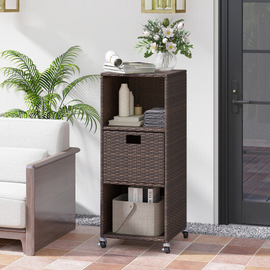 Outdoor Storage Cabinet with Drawer and 3 Shelves for Backyard W2B