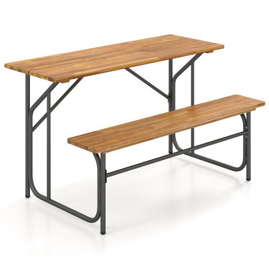 Acacia Wood Patio Table Bench for 2 People One-Side Picnic Table