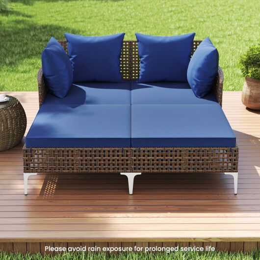 Outdoor Rattan Double Daybed Wicker Chaise Lounge-Brown