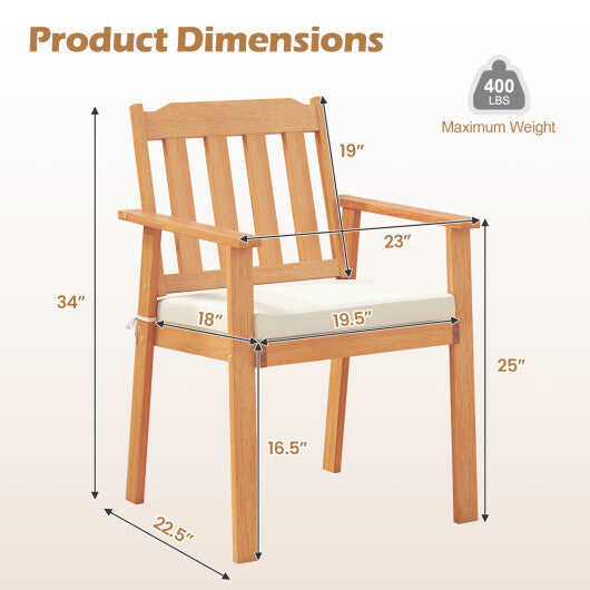 2 Pieces Patio Dining Chairs Outdoor Acacia Wood Chairs-White