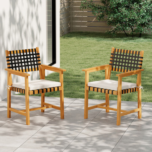 Outdoor Wooden Dining Chair Set of 2 with Armrests and Curved Back-White