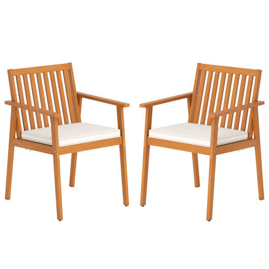 2 Pieces Patio Dining Chairs Outdoor Acacia Wood Chairs with Removable Padded Cushion-Natural