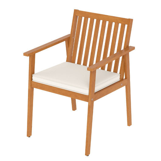 2 Pieces Patio Dining Chairs Outdoor Acacia Wood Chairs with Removable Padded Cushion-Natural