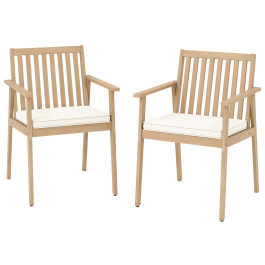 2 Pieces Patio Dining Chairs Outdoor Acacia Wood Chairs with Removable Padded Cushion-Natural